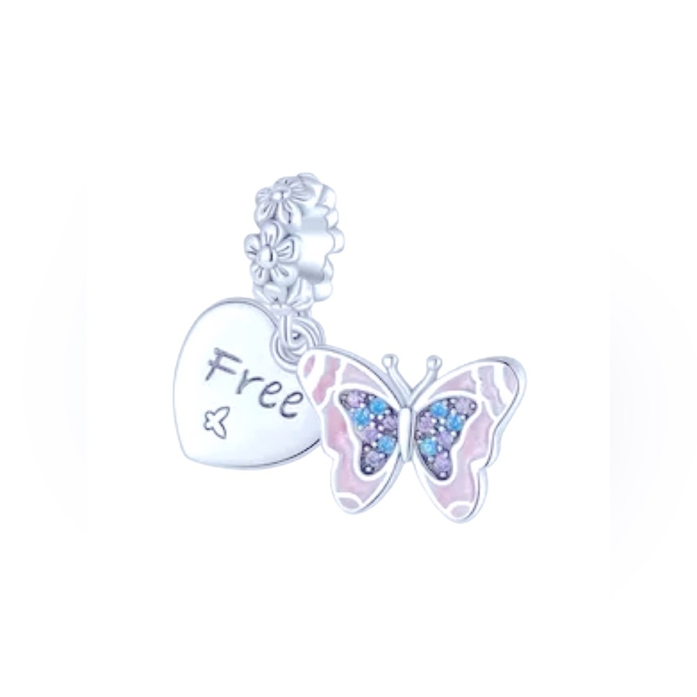 S925 Gorgeous Free Butterfly Flower Charm Pendant